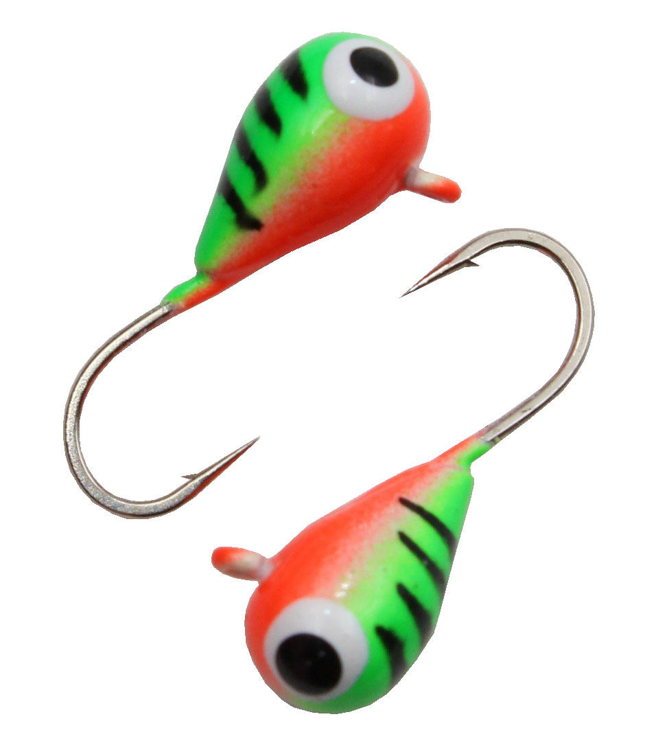 Капля с ушком d 5,0 мм, вес 1.8 гр, окраска малек, салатовый-красный с черными полосками /10 шт/