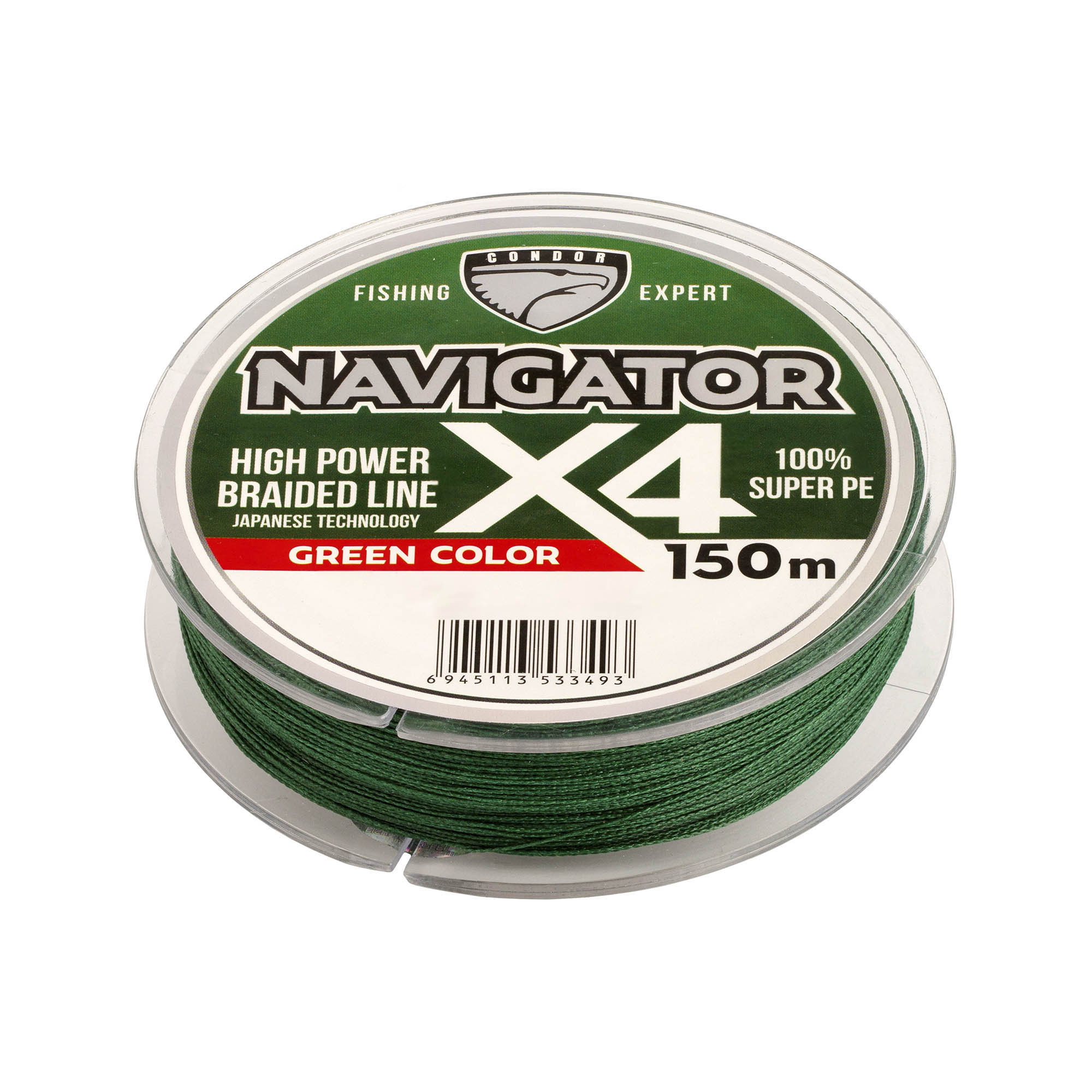 Navigator x4 d-0,14 мм, L-150 м, цвет зеленый, разрывная нагрузка 8,10 кг