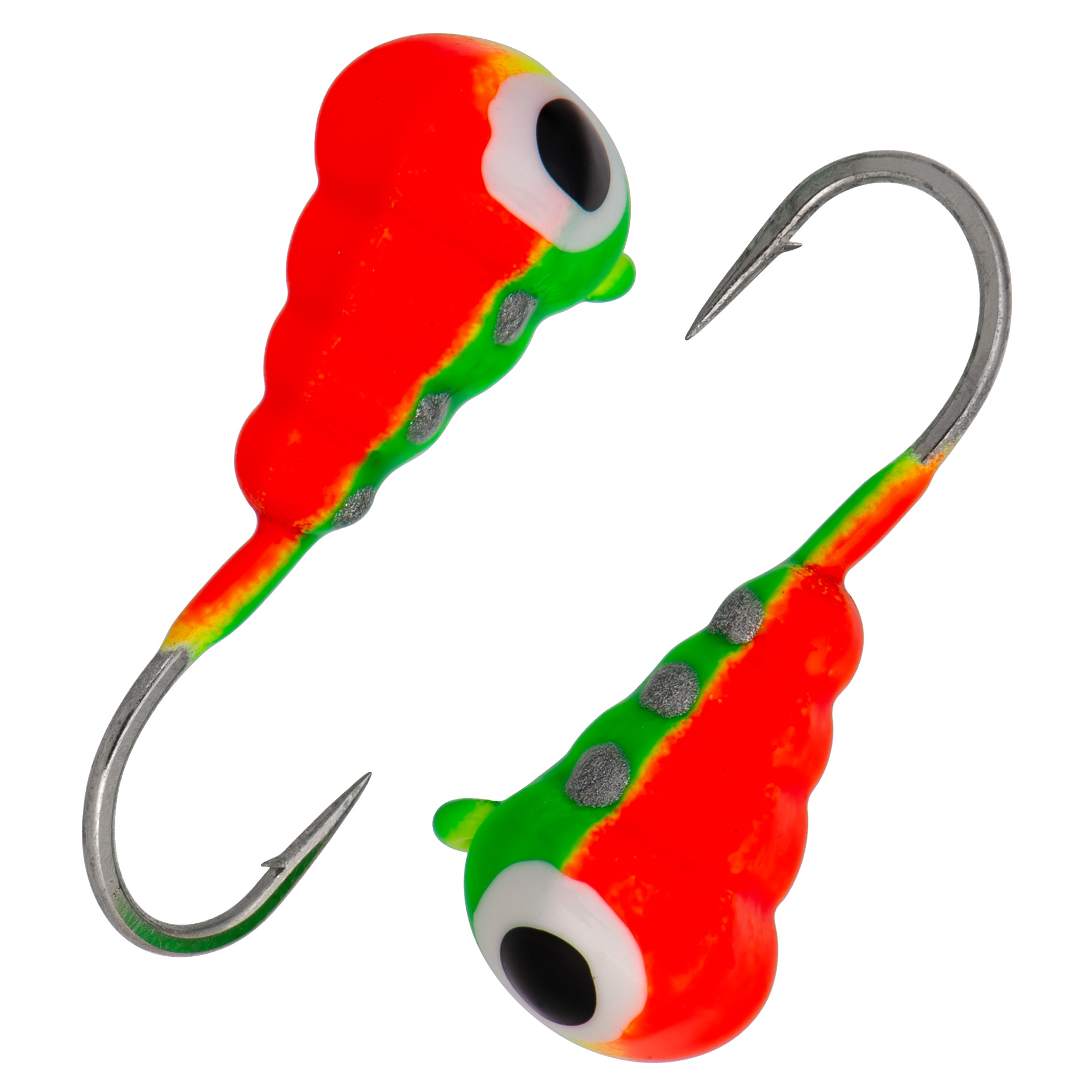 Капля-гусеница гранёная с ушком d 5,0 мм, вес 1,90 гр,зелено-оранж с серебр.полосой и глазом /10 шт/