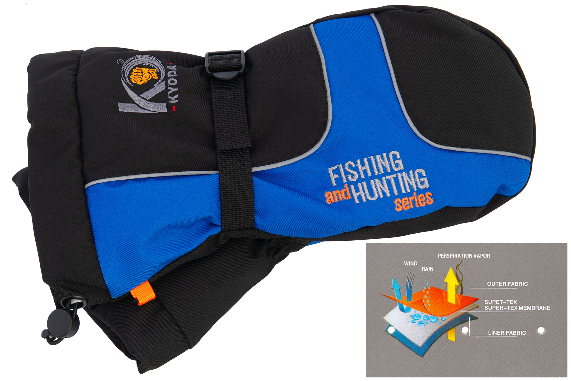 Рукавицы KYODA, мод. K-166, фольга изнутри, цвет чёрный/светло-синий, размер XXL Рукавицы KYODA, мод. K-166, фольга изнутри, цвет чёрный/светло-синий, размер XXL