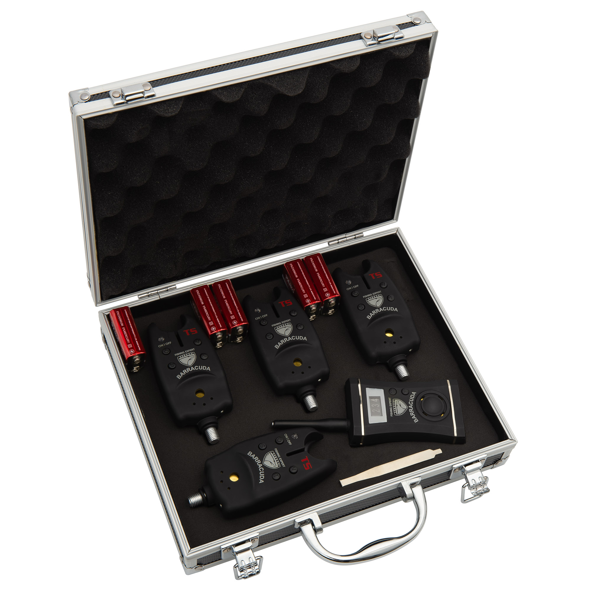 Сигнализаторы поклевки электронные (4 сигнализатора + пейджер) в алюминиевом чемоданчике TLI-04