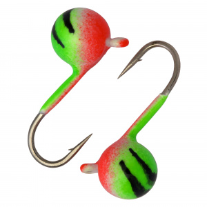 Дробинка с ушком d 4,0 мм, вес 0,62 гр, фосфор салатовая-красная с полосками /10 шт/