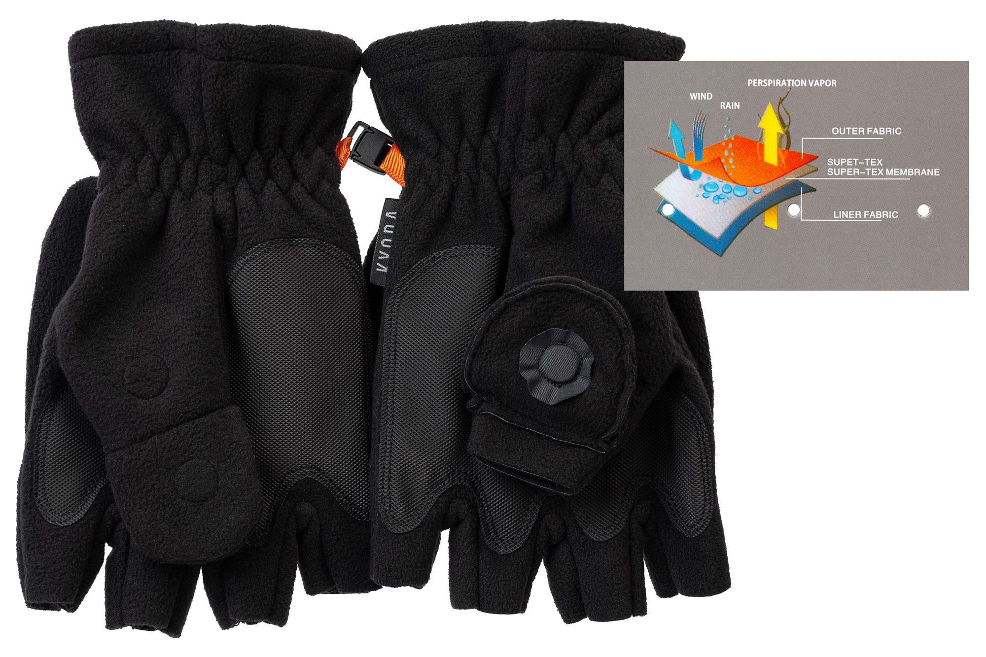 Перчатки-варежки KYODA с откидным верхом зимние, водонепроницаемые, флис, цвет чёрный, размер XL Перчатки-варежки KYODA с откидным верхом зимние, водонепроницаемые, флис, цвет чёрный, размер XL