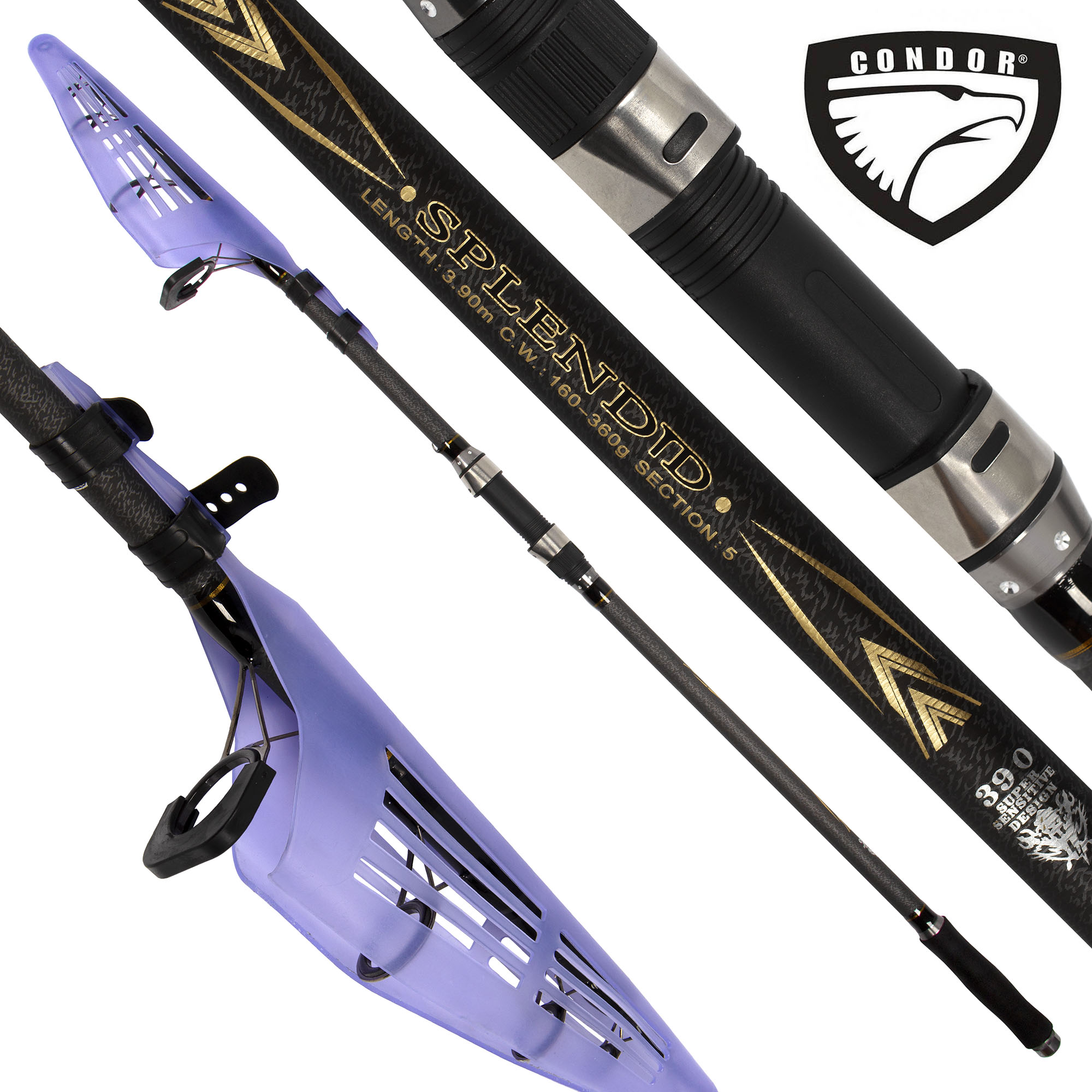 Удилище карповое Condor Splendid длина 3,9 м, тест 160-360 гр, 4 секции, carbon, телескоп