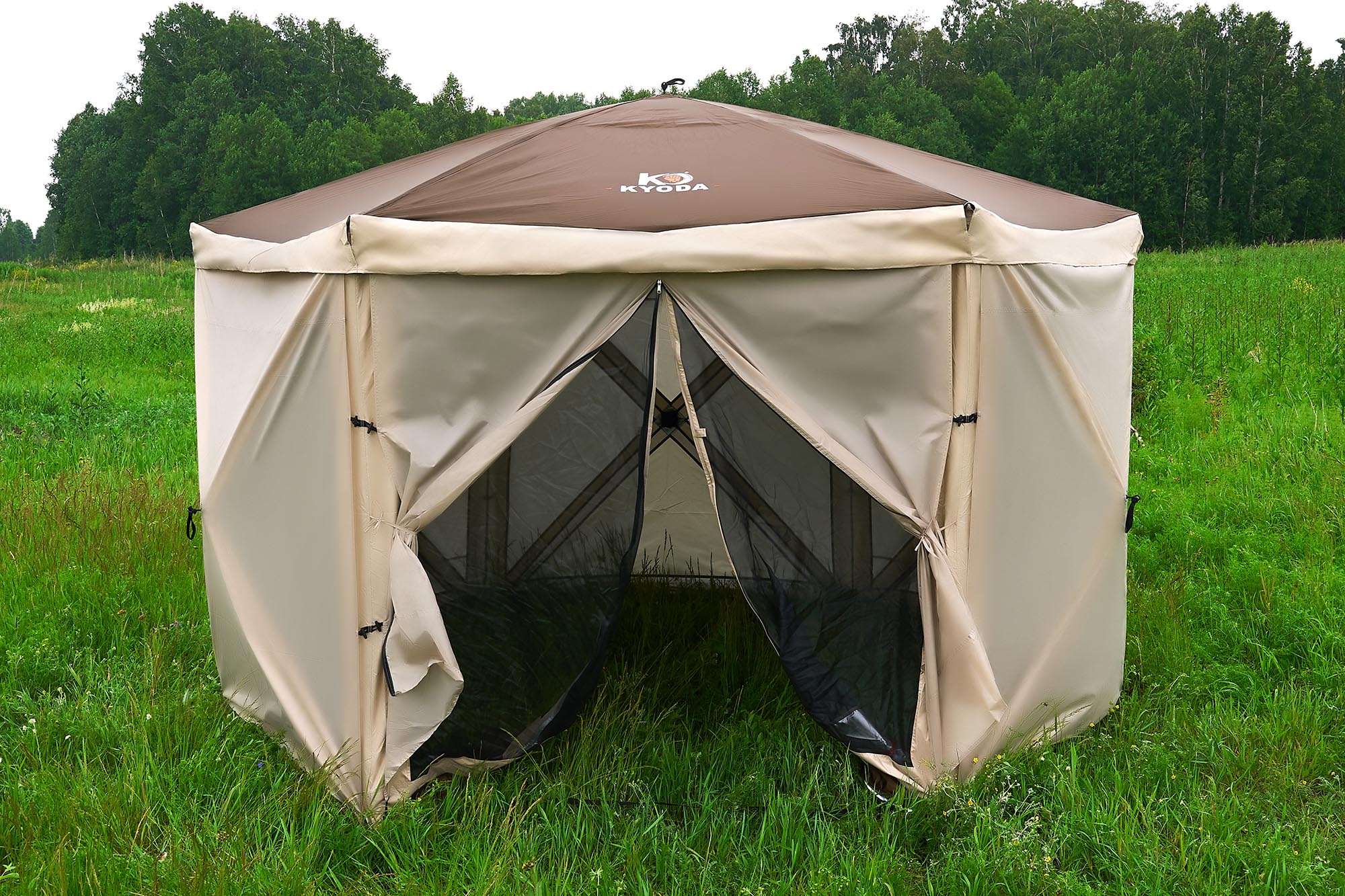 Шатер туристический KYODA 6 сторон, р.342*342*226см, плотн190Т, 210D, столб воды 3000мм, вес 12,5 кг Шатер туристический KYODA 6 сторон, р.342*342*226см, плотн190Т, 210D, столб воды 3000мм, вес 12,5 кг