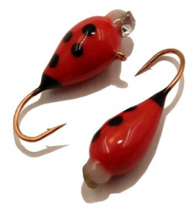 Капля с ушком d 5,0 мм, вес 1,8 гр, обмазка с камнем красная с точками /10 шт/