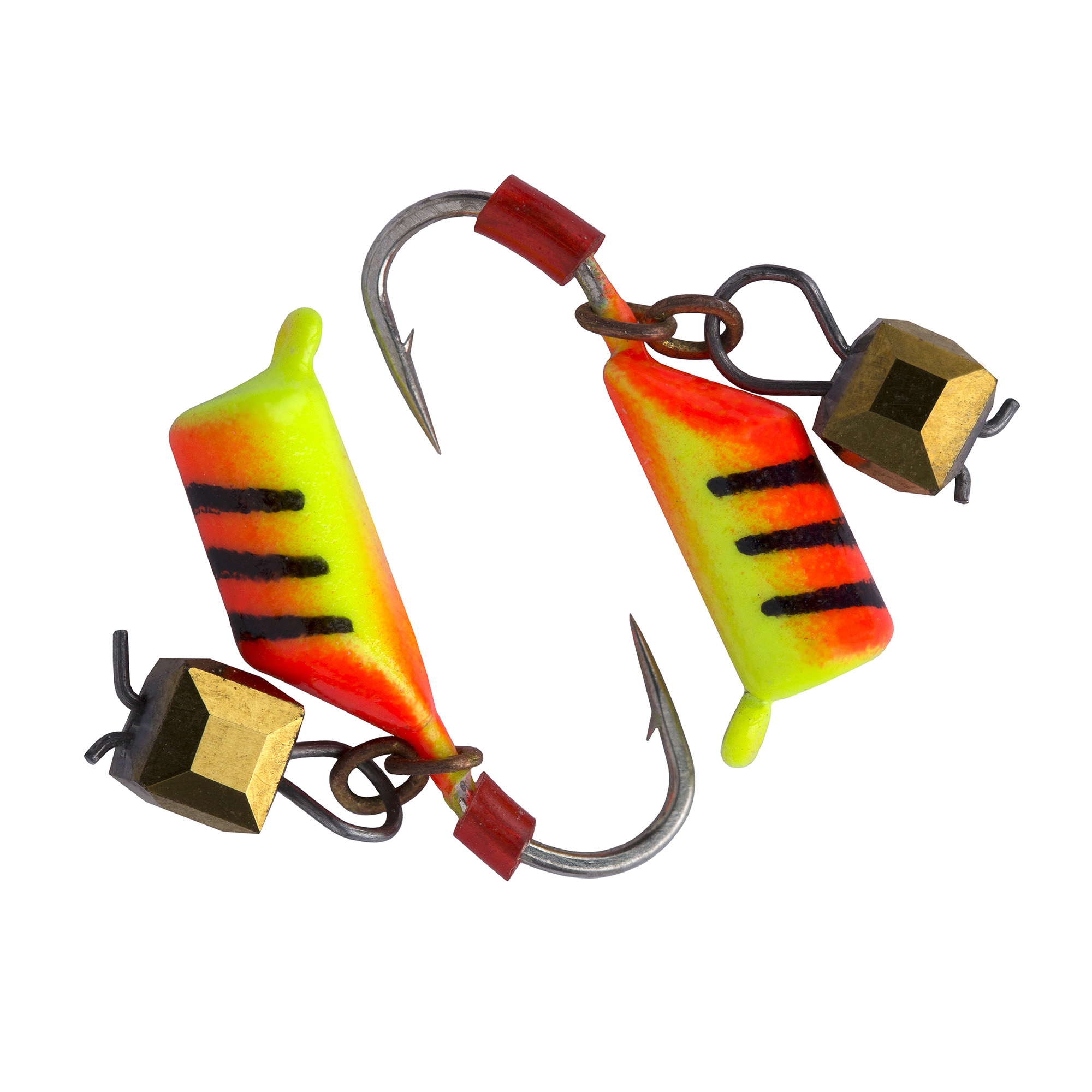 Безмотылка Столбик с подвес. куб. хамелеон d 2,0 мм, вес 0,29 гр, красный с полосками желтый/10 шт/