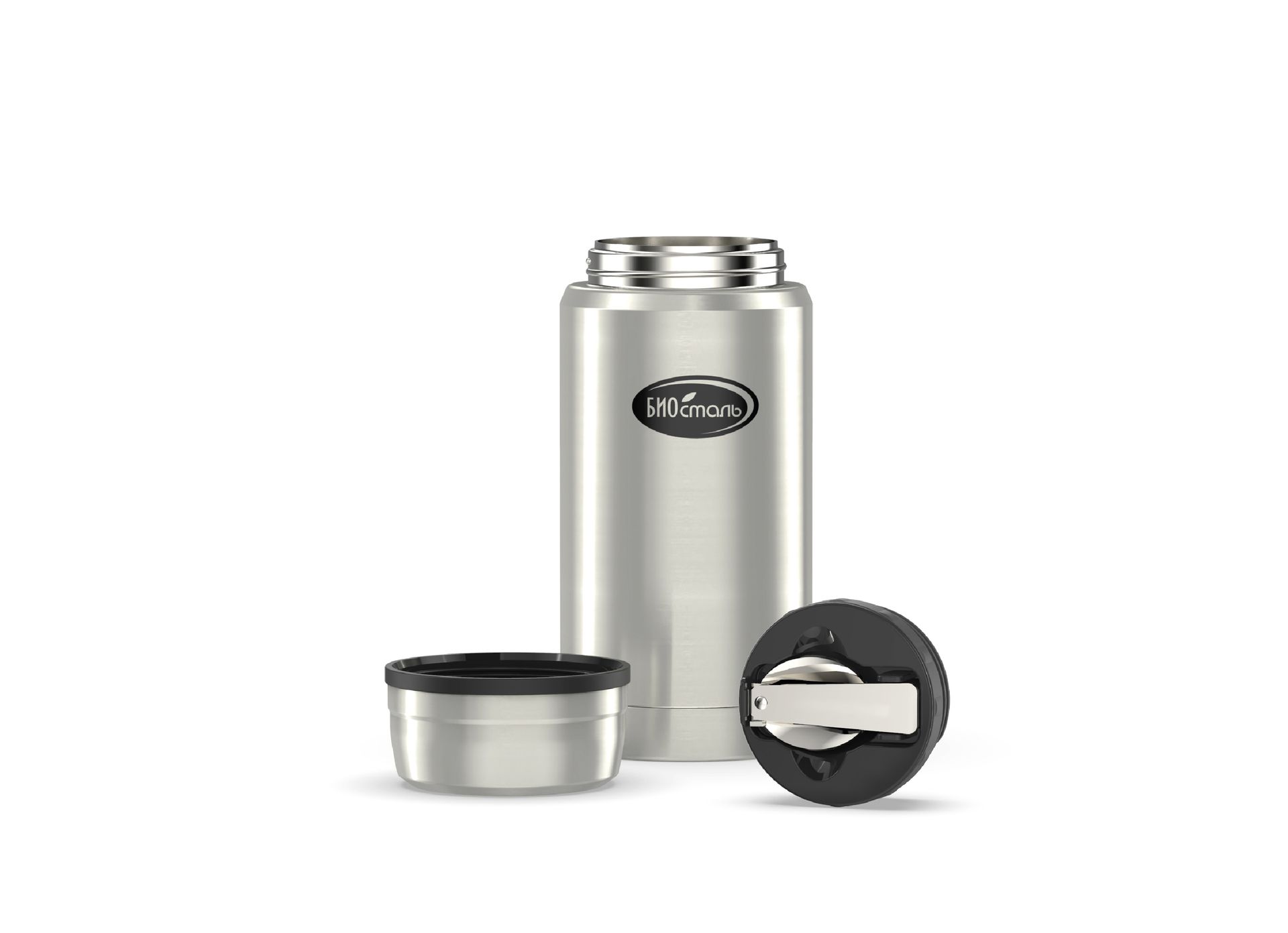 Термос "Biostal-Охота" ш/г, суповой с ложкой, вороненая сталь, NTS-750V, емкость 0.75 л