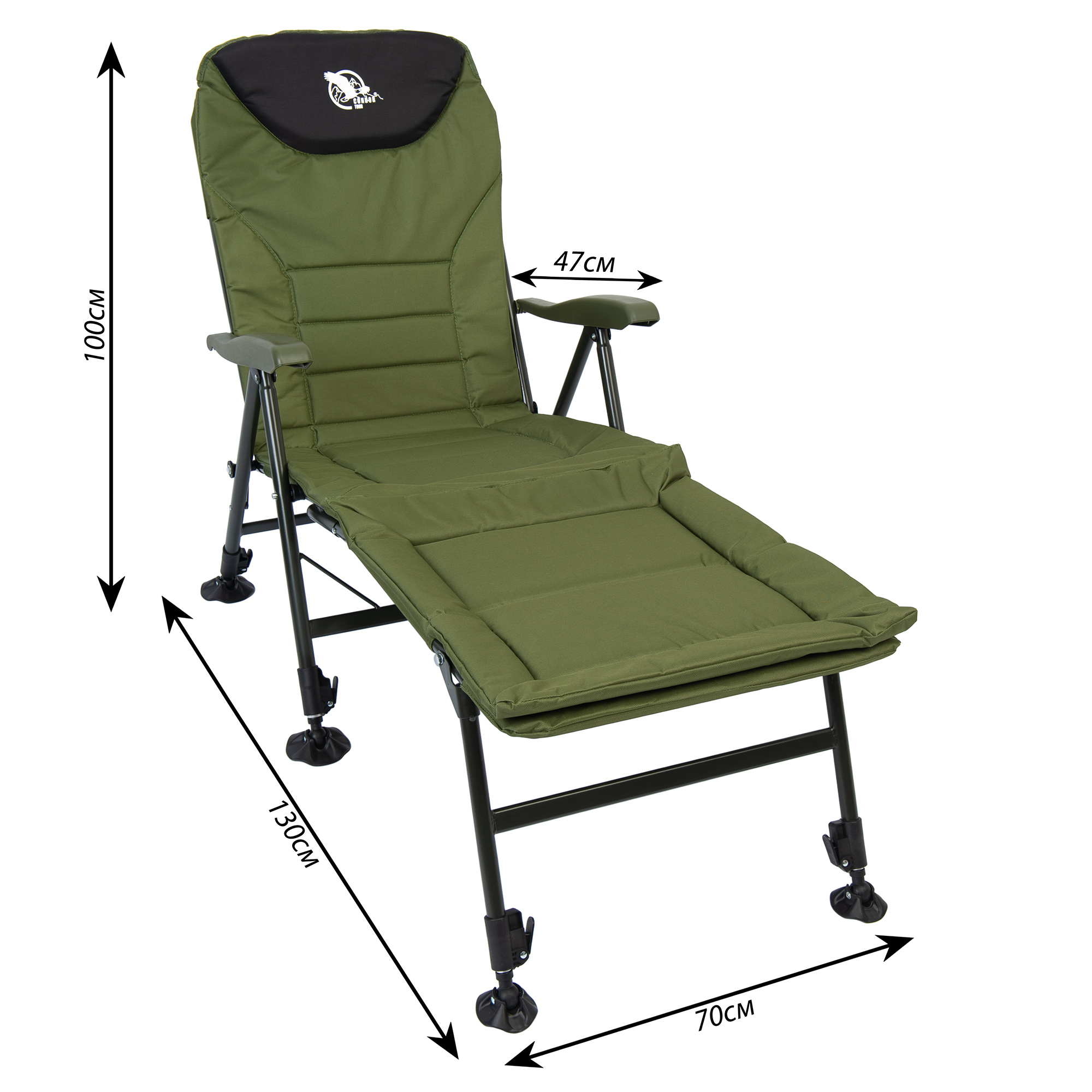 Кресло раскладное с откидной спинкой"Condor" 56х46х40/104 хаки/черное, подставка для ног Кресло раскладное с откидной спинкой"Condor" 56х46х40/104 хаки/черное, подставка для ног