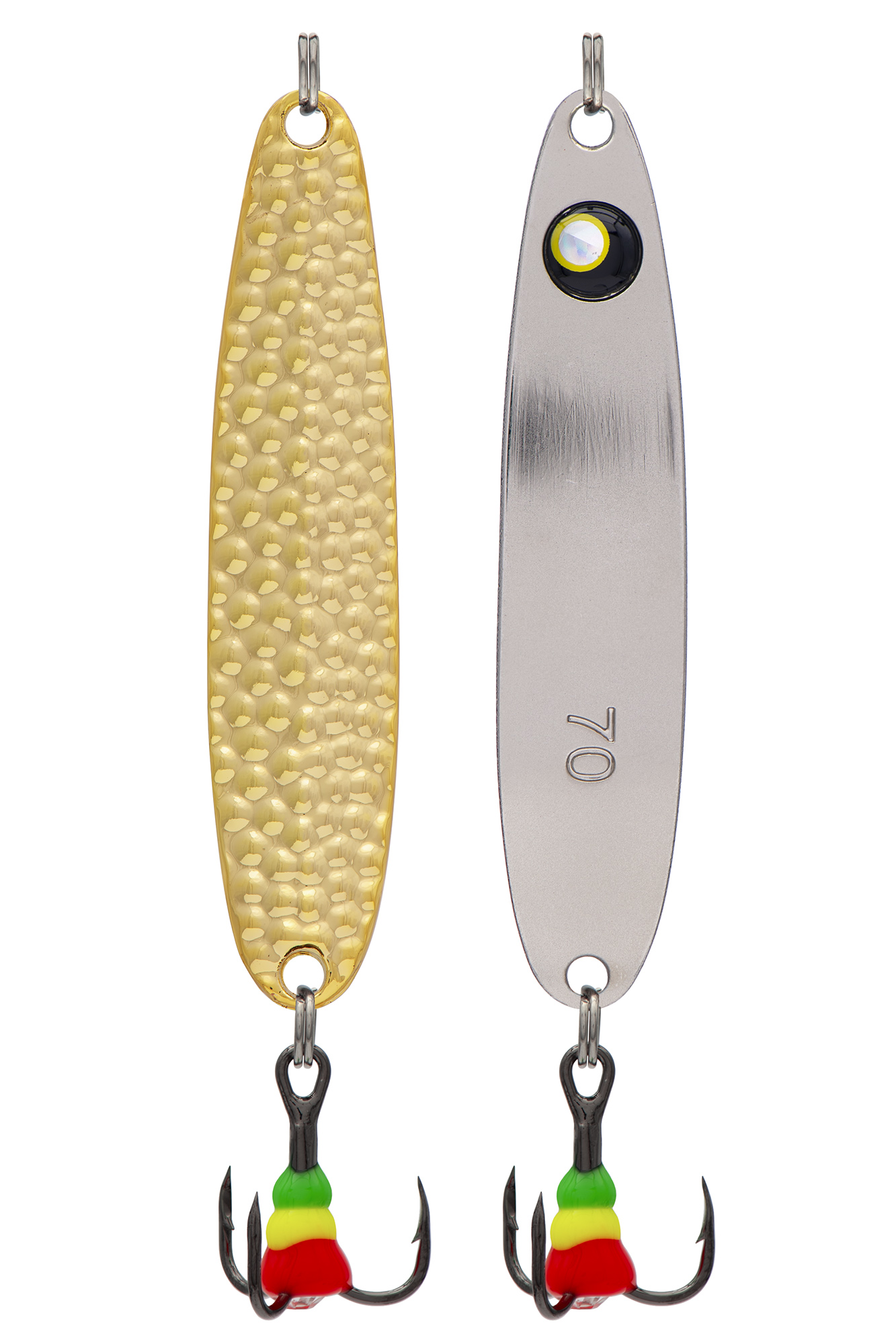 Блесна зимняя 5813, вес 7,0 гр, длина 50 мм, цвет серебро с глазом/прыщ золото AgAu