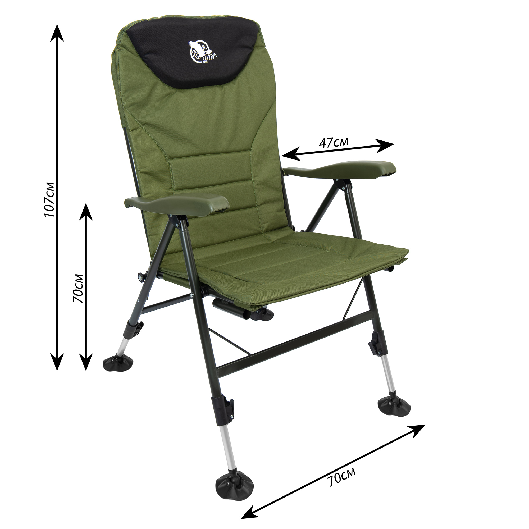 Кресло раскладное с откидной спинкой"Condor" 56х46х40/104 хаки/черное, подставка для ног Кресло раскладное с откидной спинкой"Condor" 56х46х40/104 хаки/черное, подставка для ног