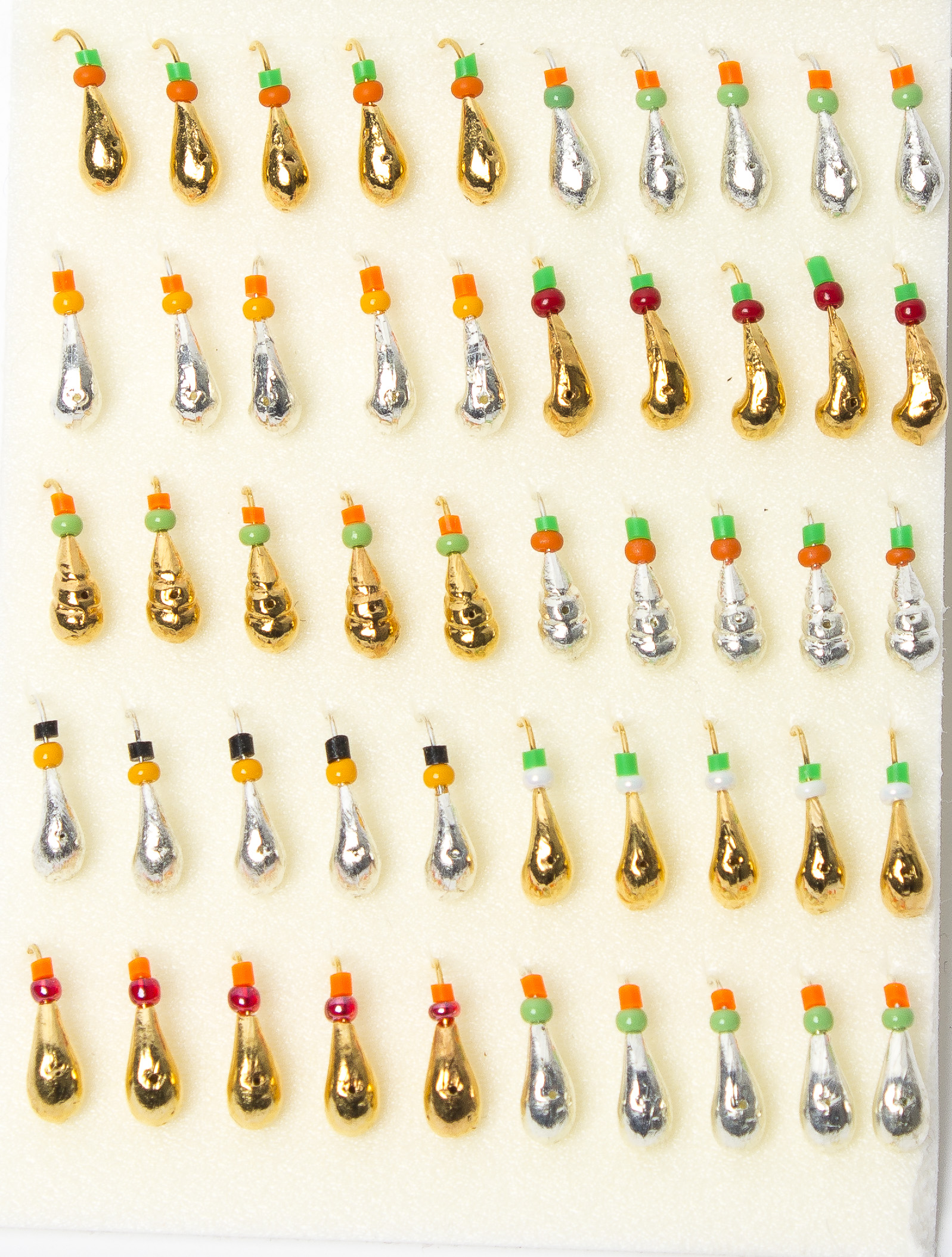 Мормышка литая с бисером "Уралка №2" (золото/серебро) 25/25, 50 шт/упак