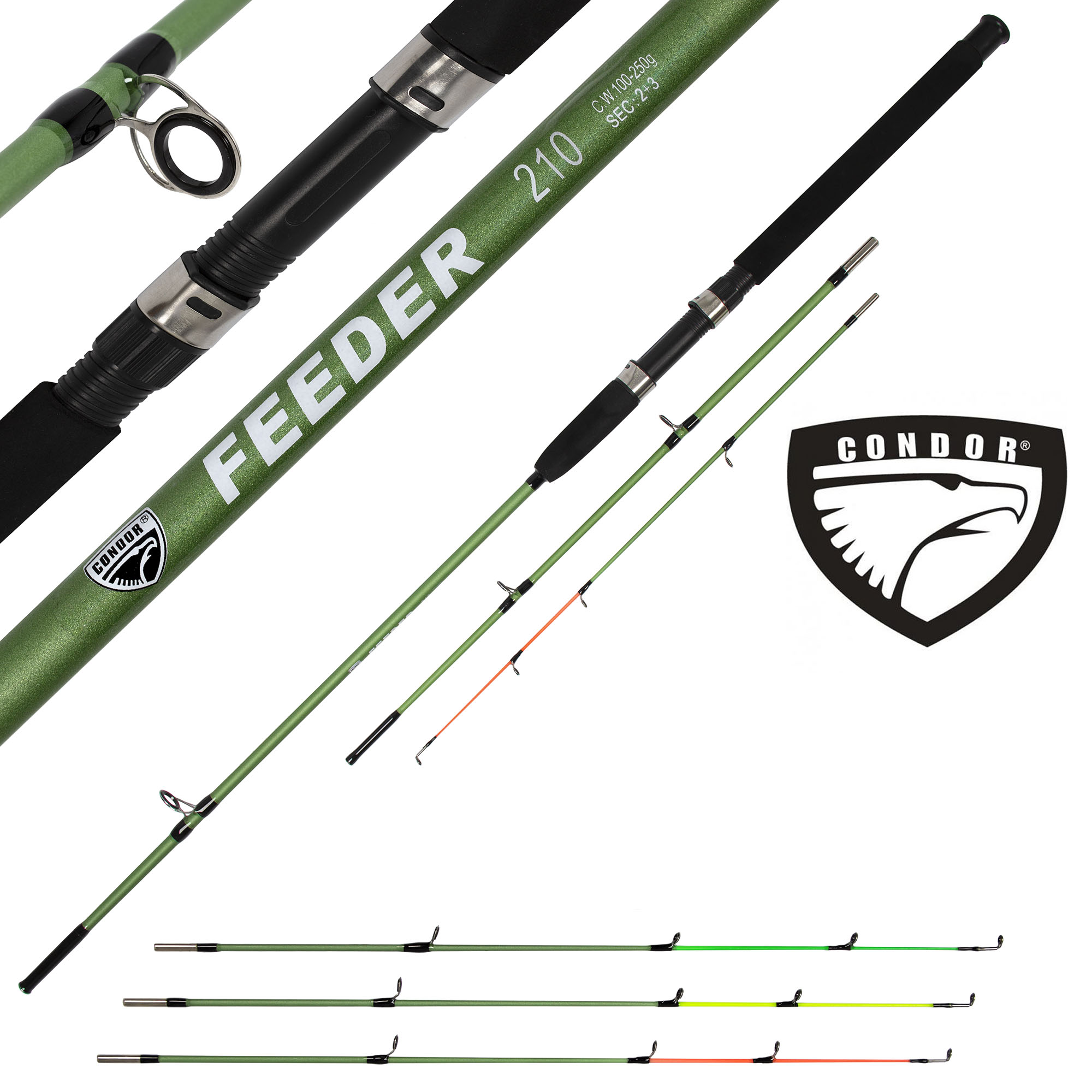 Спиннинг Condor Crocodile Feeder длина 2,10 м, тест 100-250 гр, стеклопласт. штекер сменные шестики