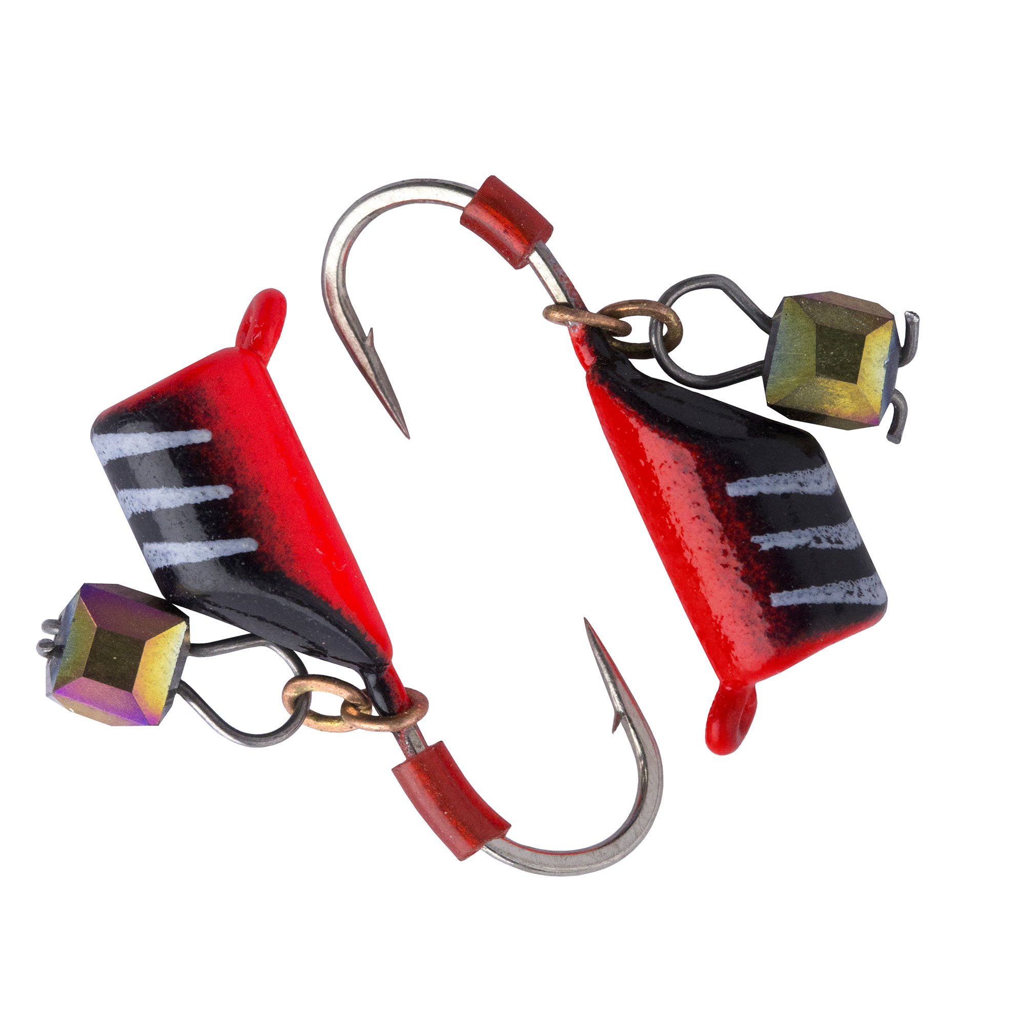 Безмотылка Столбик с подвес. куб. хамелеон d 2,0 мм, вес 0,29 гр, черный с бел..полос.-красн /10 шт/