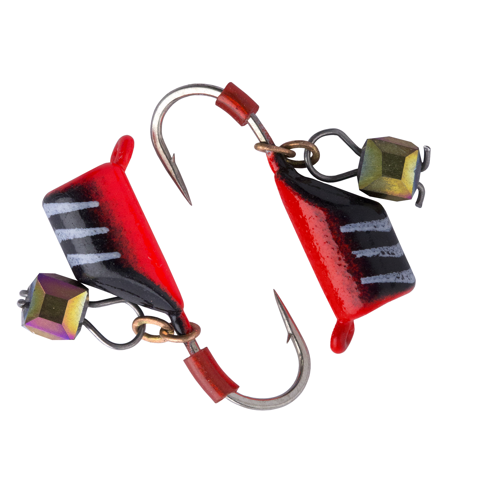 Безмотылка Столбик с подвес. куб. хамелеон d 3,0 мм, вес 0,75 гр, черный с бел..полос.-красн /10 шт/