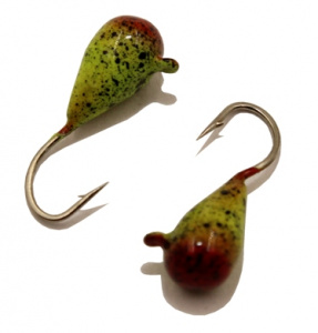 Капля с ушком d 6,0 мм, вес 3,2 гр, окраска св. зеленая с точками и красной каплей /10 шт/