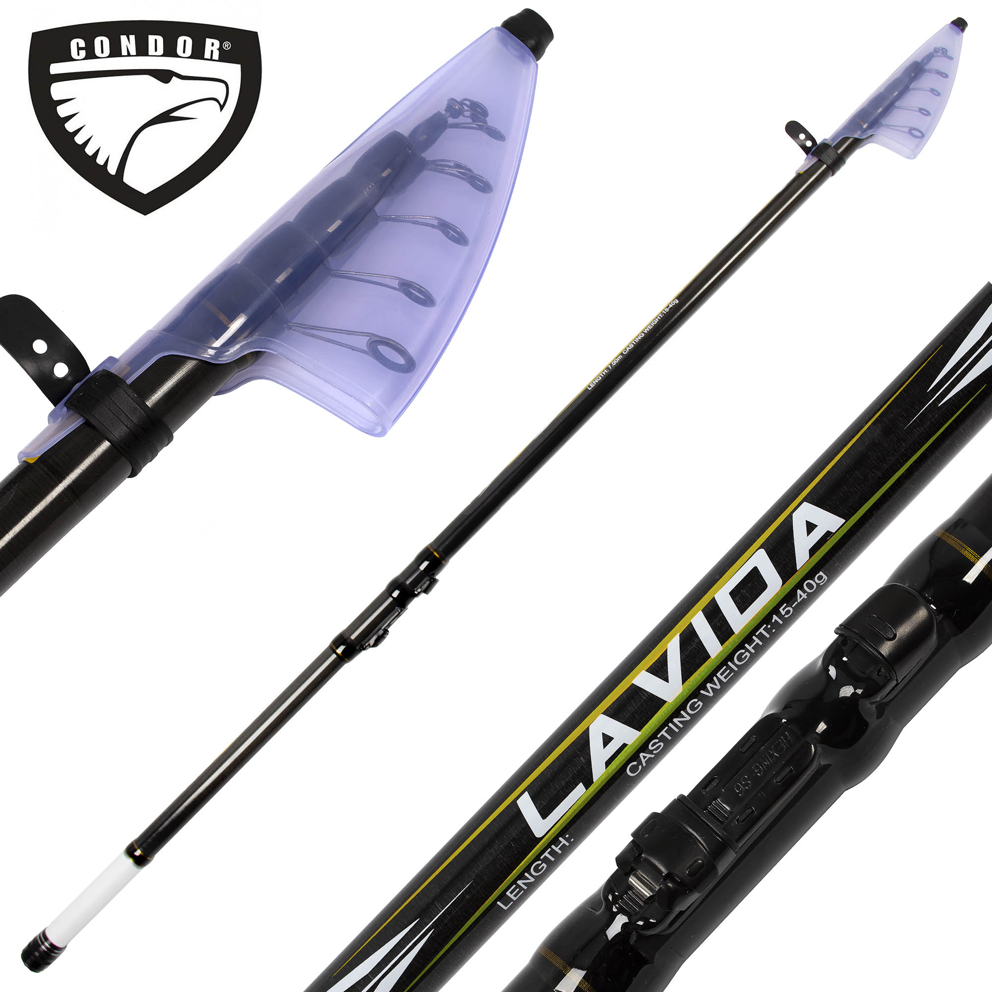 Удилище Condor Lavida, с кольцами, длина 6 м, тест 15-40 гр, carbon IM-7