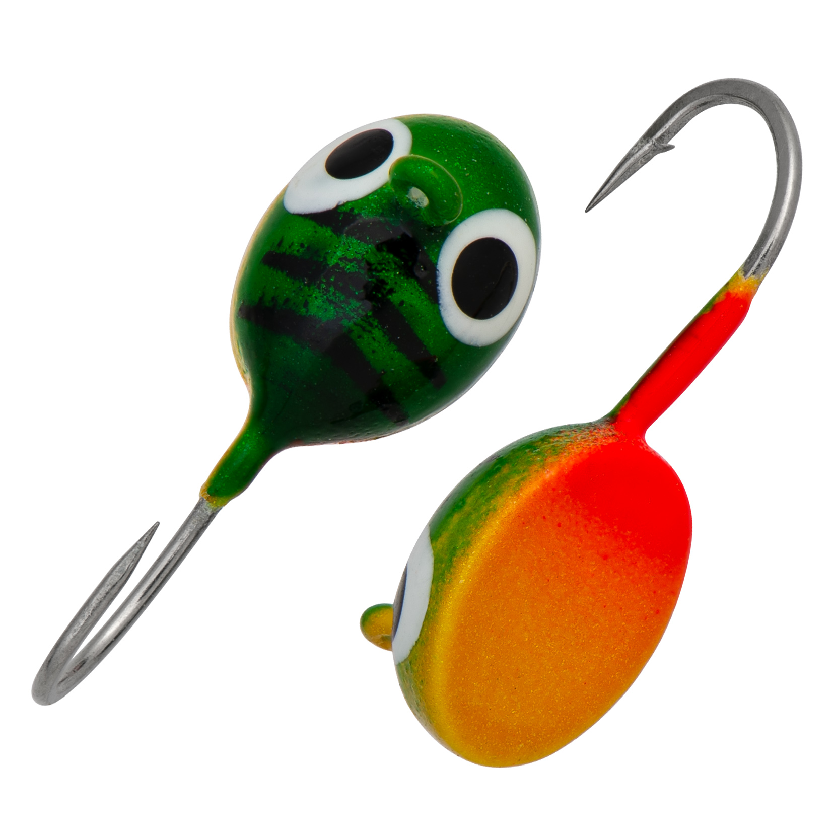 Плавунец с ушком d 5,0 мм, вес 1,60 гр, зеленый с черн. полосами желто-оранжевое пузо /10 шт/