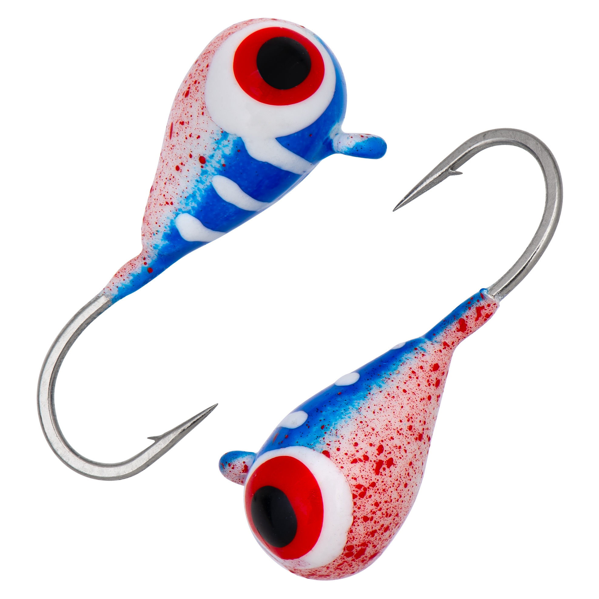 Капля с ушком d 5,0 мм, вес 1,84 гр, цвет малек сине белый с бел.полосками и красным крапом /10 шт/