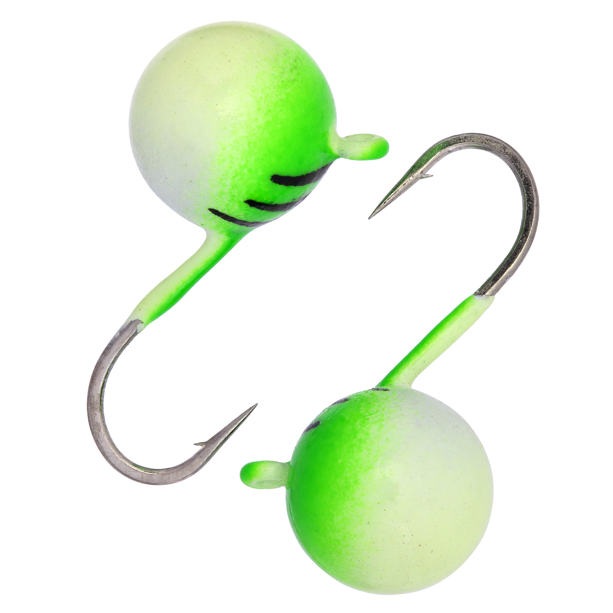 Дробинка с ушком d 3,0 мм, вес 0,3 гр, фосфор-салатовая с полосками /10 шт/