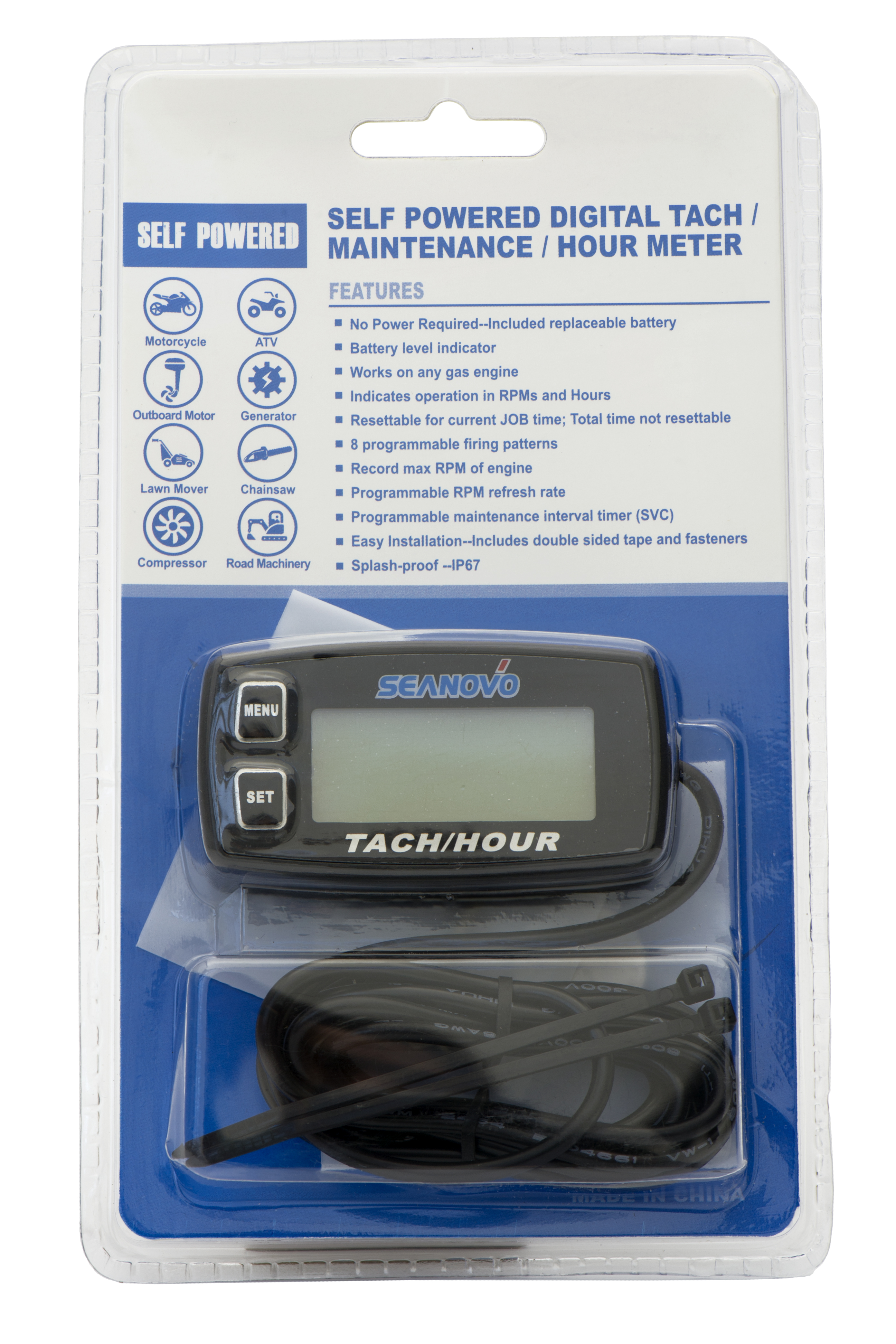 Тахометр/счетчик моточасов SEANOVO HM-032R провод 1,7м Тахометр/счетчик моточасов SEANOVO HM-032R провод 1,7м