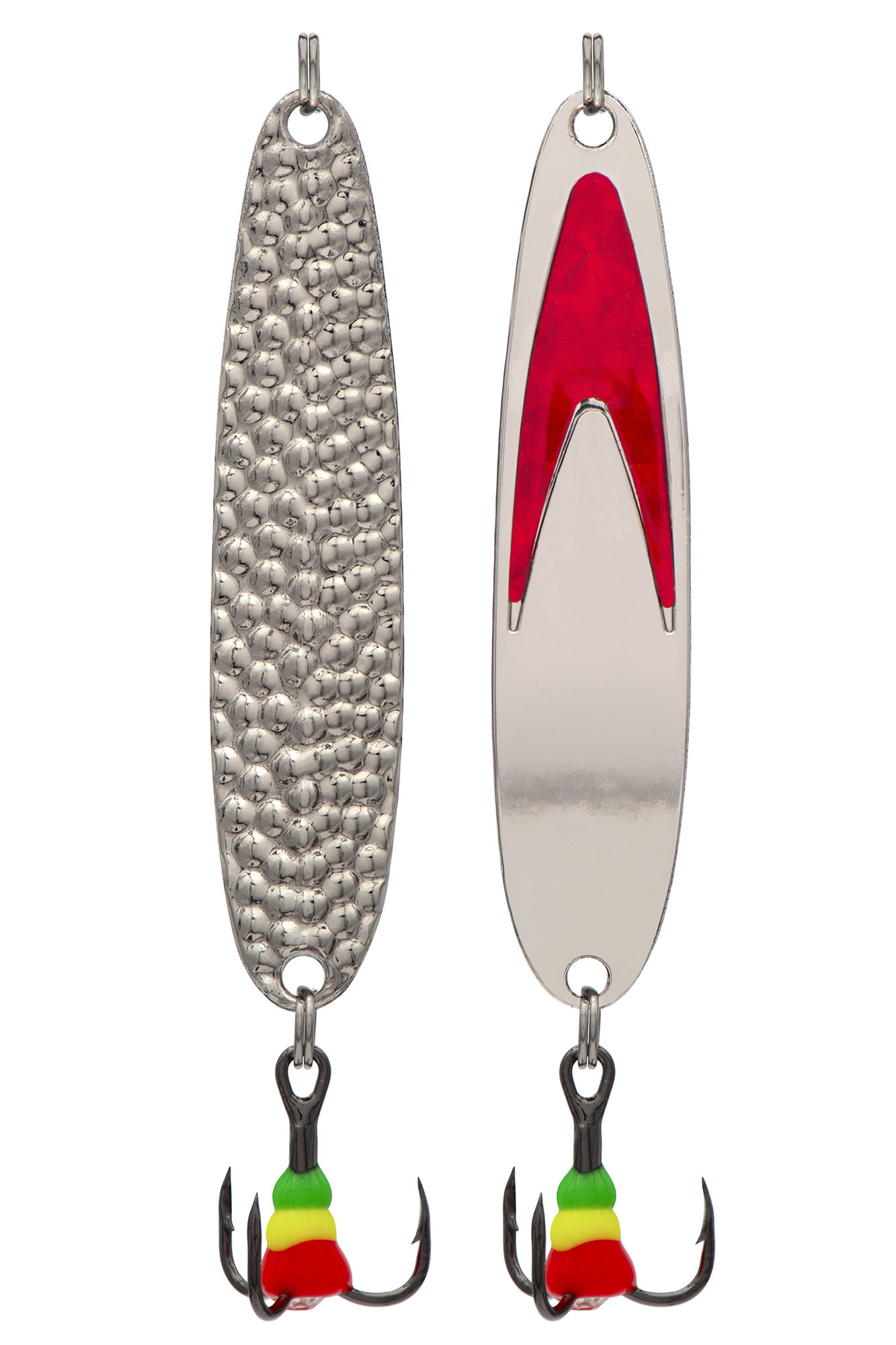 Блесна зимняя 5813, вес 10,0 гр, длина 60 мм, цвет серебро красный галстук/прыщ серебро RAg