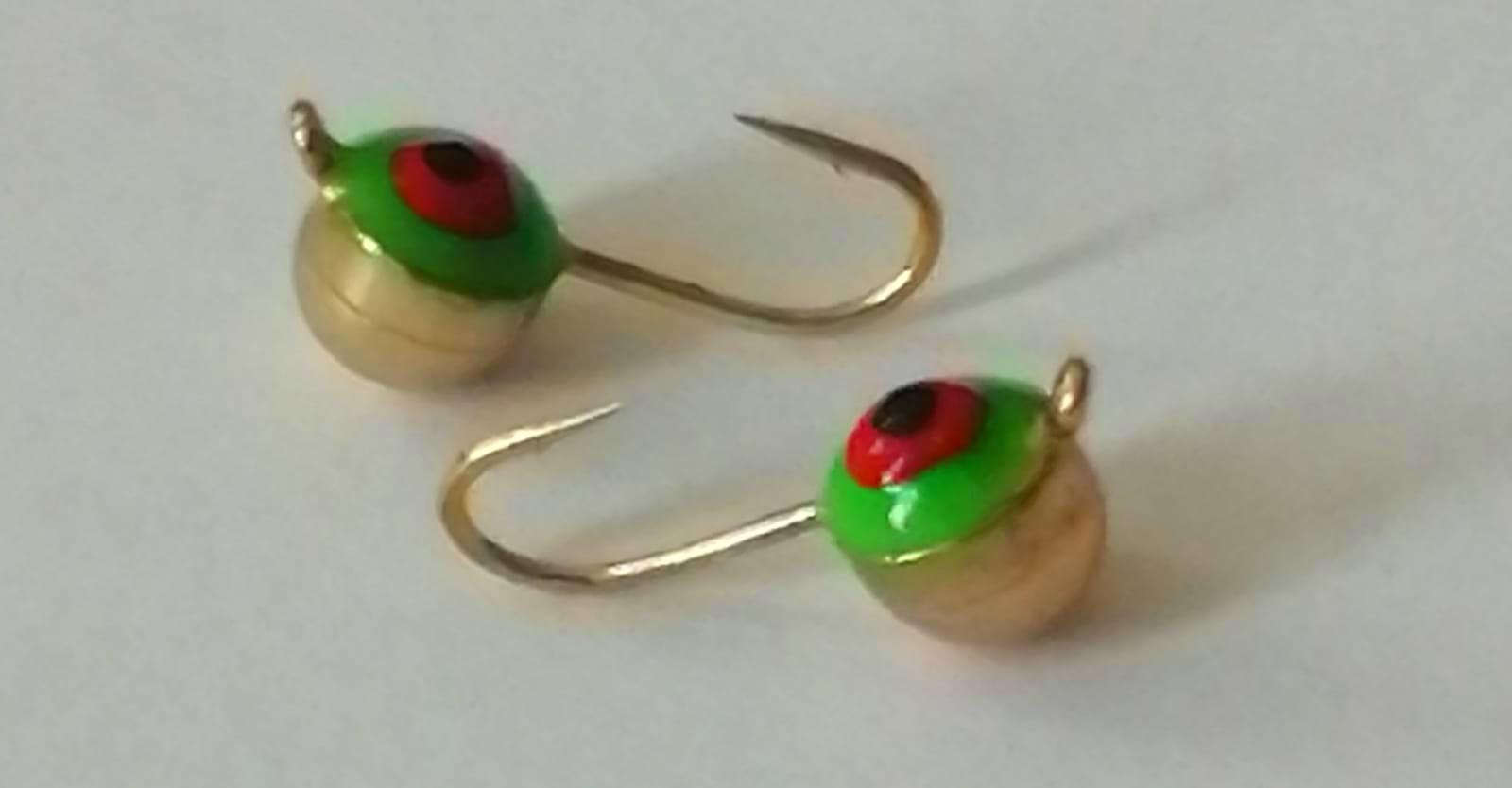 Полусфера с ушком d 4,0 мм, вес 0,57 гр, золото зелено-красный фосфорный глаз /10 шт/